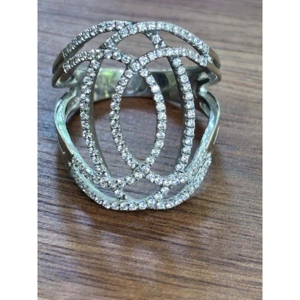 Sterling Silver CZ Orbit Crossover Size 7 Open Double Loop Statement Ring